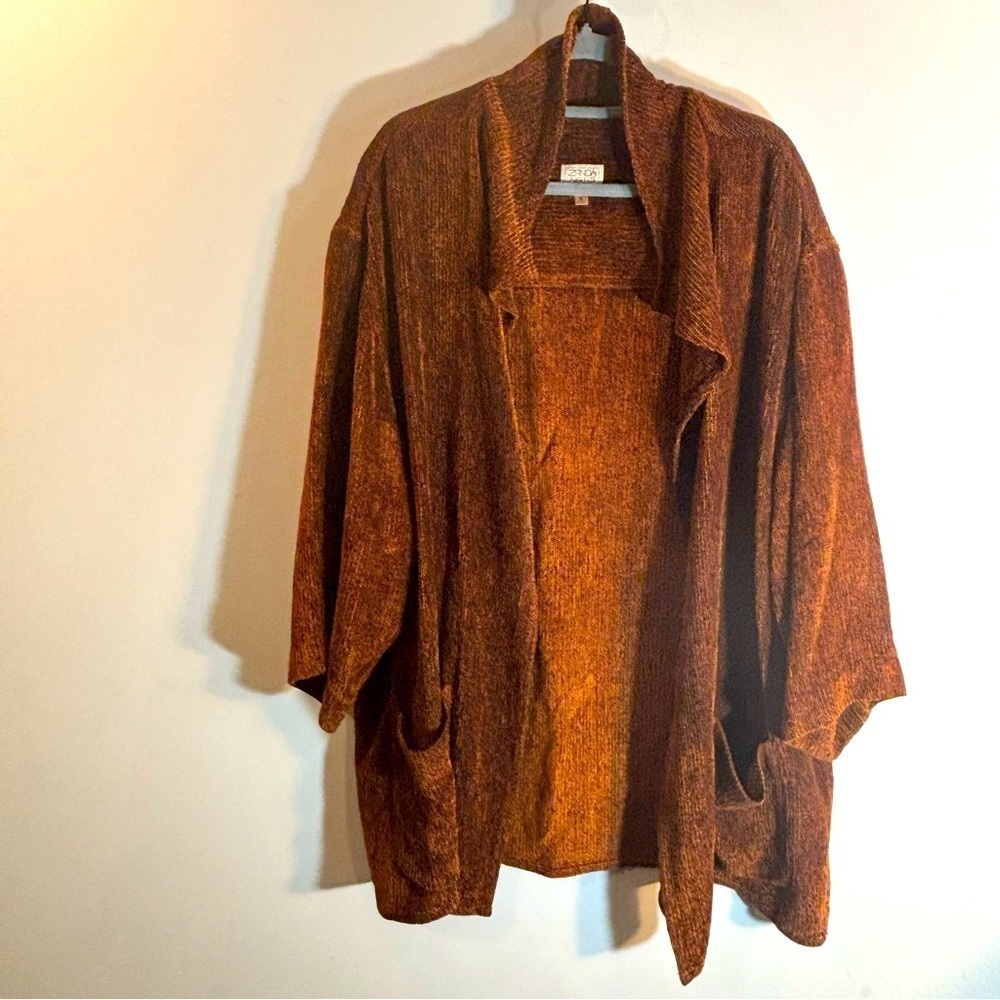 ZONDA NELLIS Sz S Oversized Textured Metallic Open Cardigan Colour Lagenlook